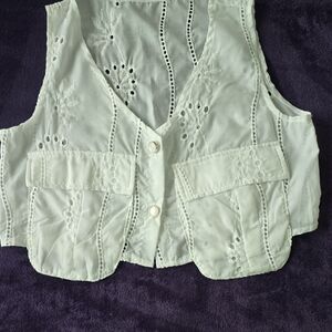 White Eyelet Button-Up Vest